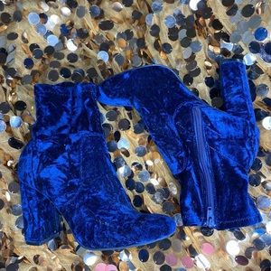 Navy Blue Suede Feel Ankle Boots